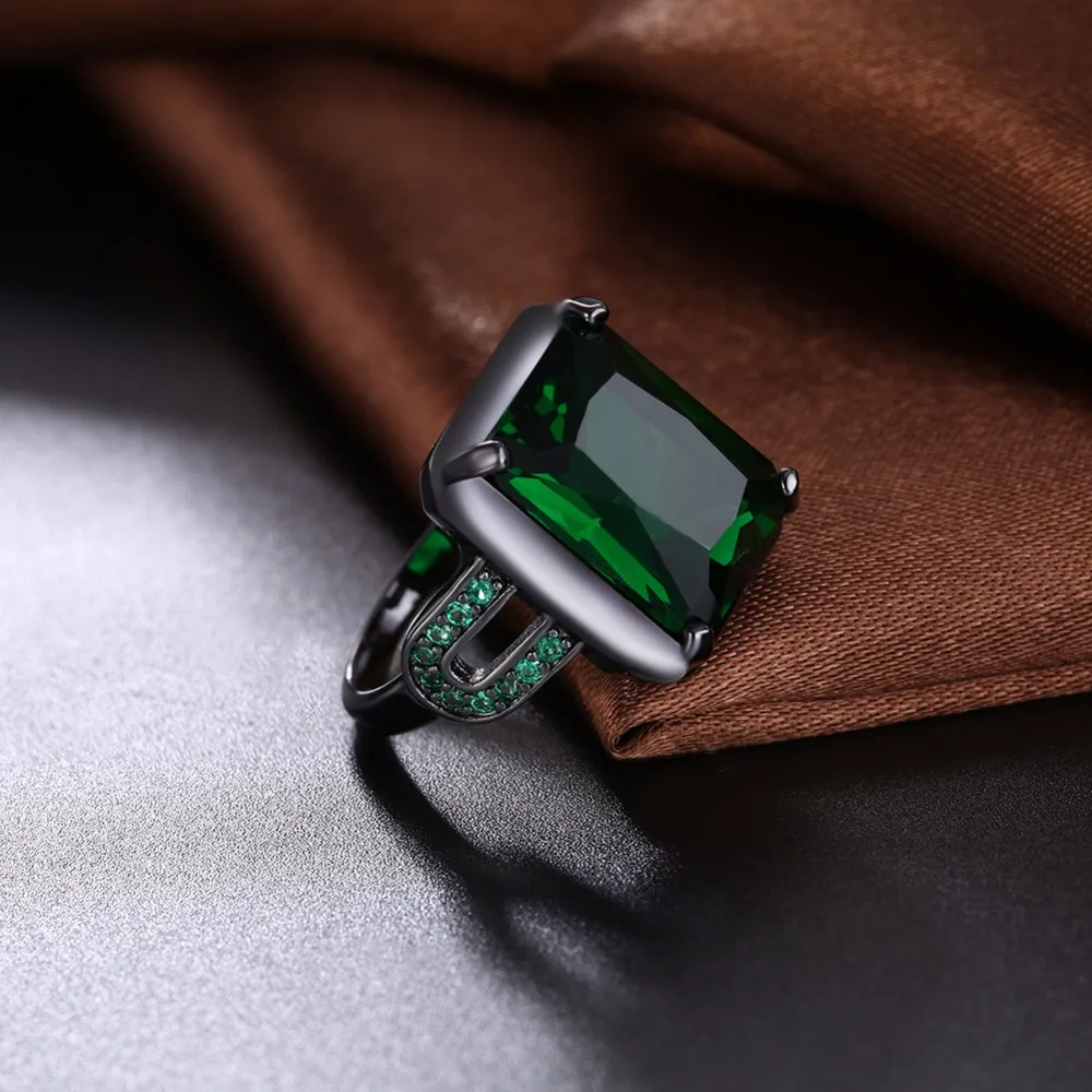 Hyperbole Square Green Cubic Zirconia Party Ring Accessorise Black Gun Color Rings For Womens Fashion Jewelry(JewelOra RI103313)