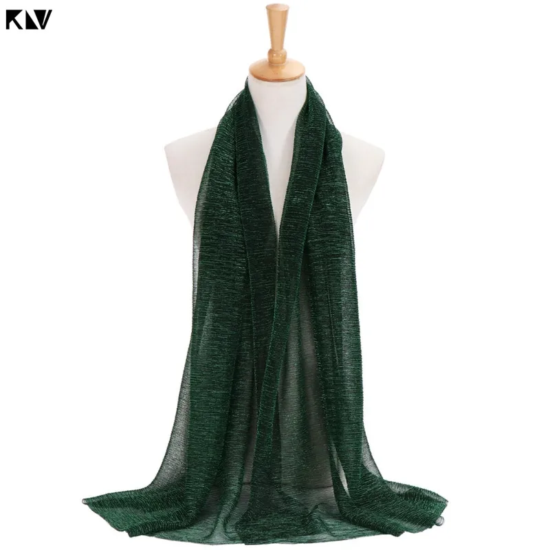 KLV/Для женщин; однотонная; украшенная пайетками; Цвет Hijab шарф мусульманский Исламская Турция тюрбан, повязка на голову - Цвет: Черный зеленый