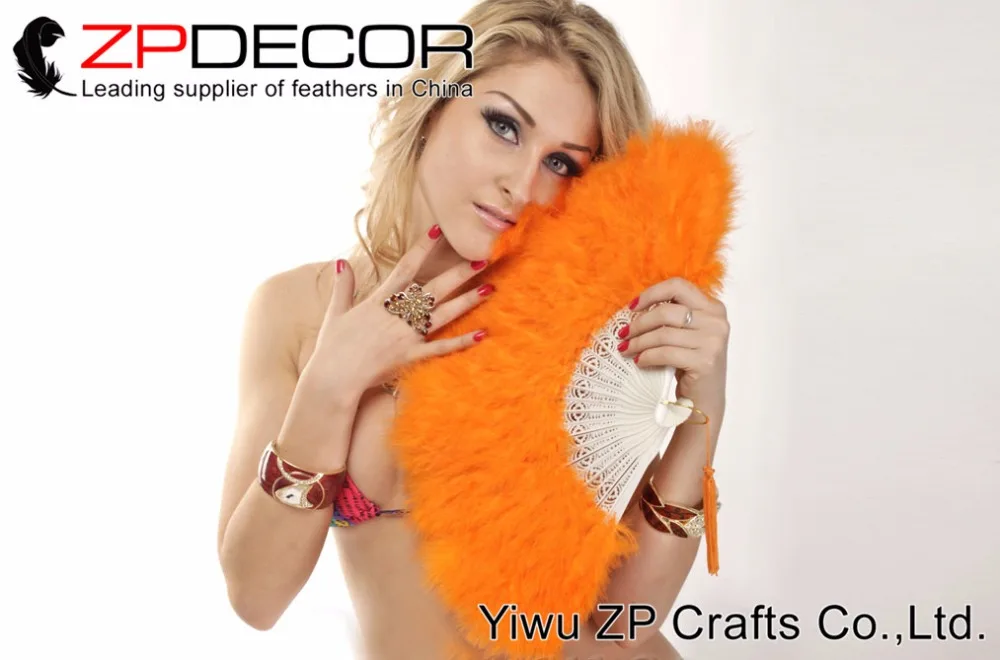 Elegant Orange Marabou feather hand fan costume fun act Burlesque decor dancing3