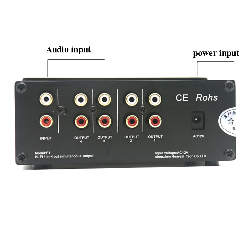 1 Input 4 Output Lossless Audio stereo Signal Switcher Switch Splitter Selector AC 220V for amplifier audio