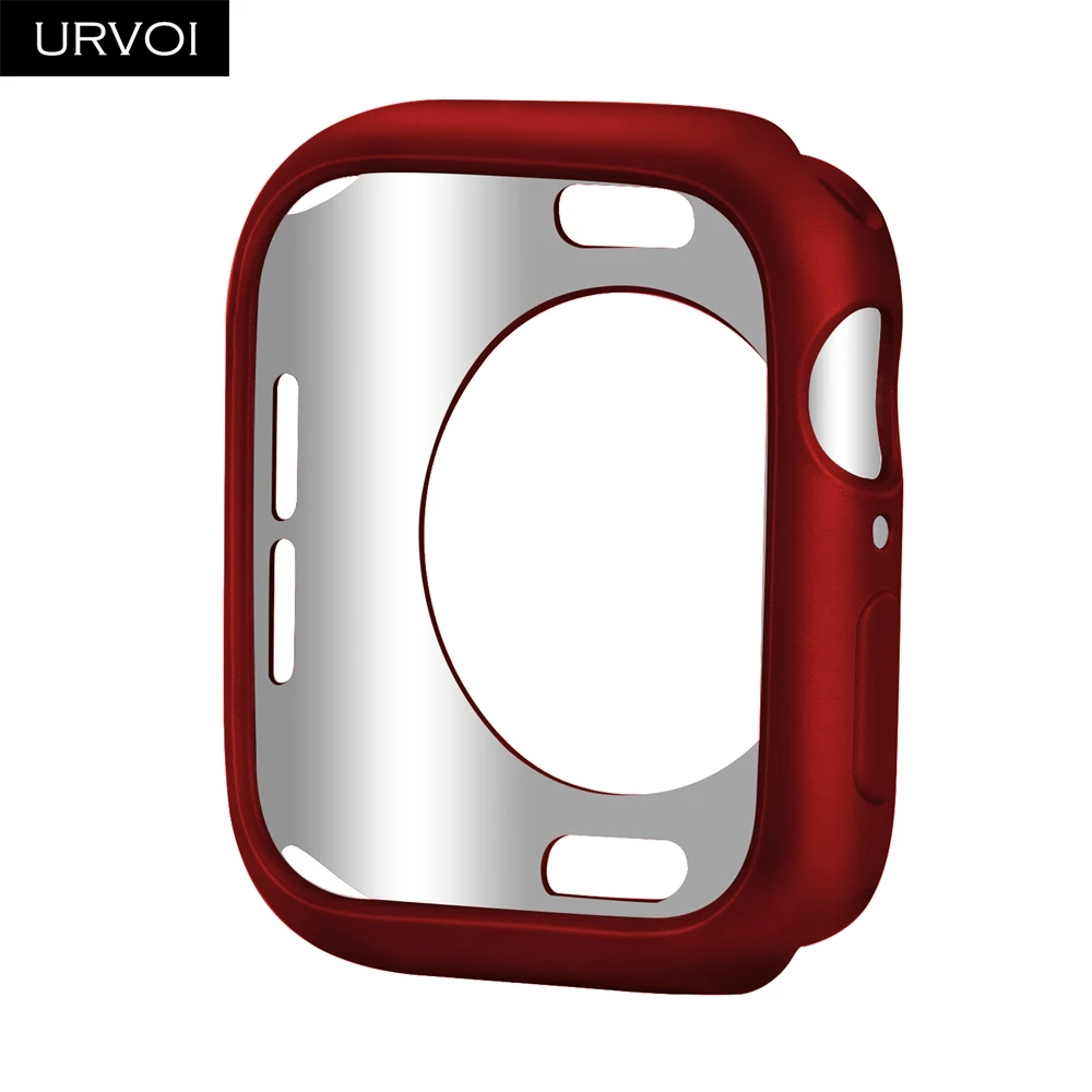 Бампер URVOI для apple watch 4, 5, 3, 2, ТПУ чехол, чехол для iwatch, протектор, тонкая рамка, матовая, цветная, с рисунком, 38, 40, 42, 44 мм - Цвет: Red