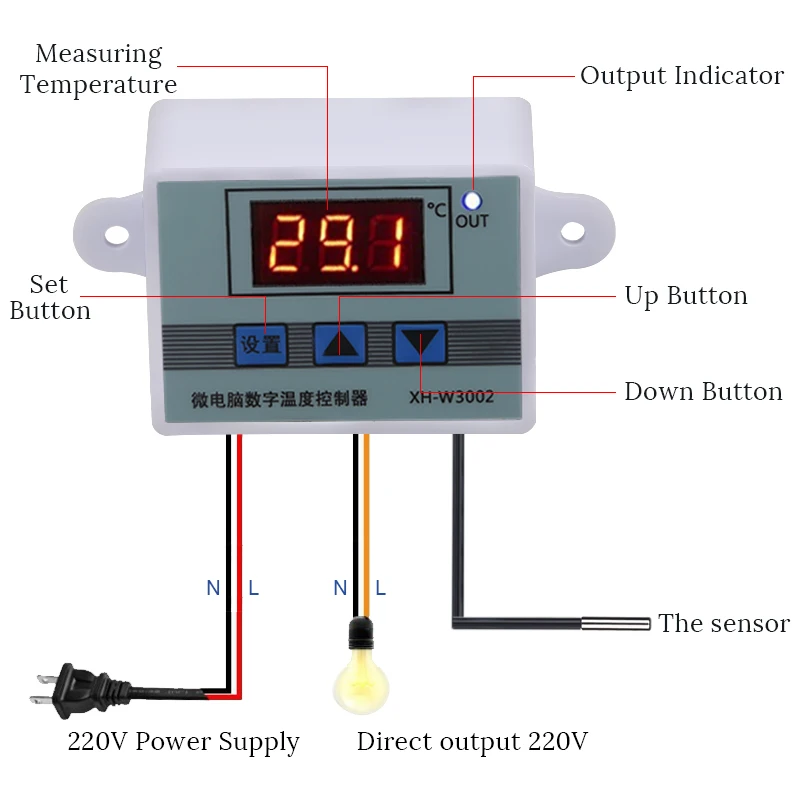 XH-W3001 W3002 контроллер температуры цифровой AC 220 В Термостат Термометр терморегулятор термо контроллер переключатель