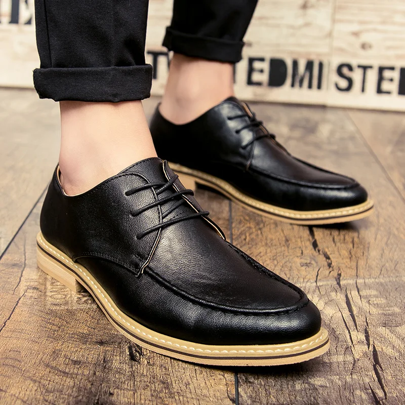 Новинка года; Роскошные Кожаные броги; мужская обувь на плоской подошве; повседневные мужские оксфорды в британском стиле; модные брендовые модельные туфли для мужчин - Цвет: Черный