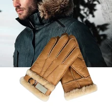 Heißer Verkauf 1 Para Warm Verdicken Herbst Winter Wolle Schafe Echtem Leder Handschuhe Vollfinger-handschuhe Männer S3731