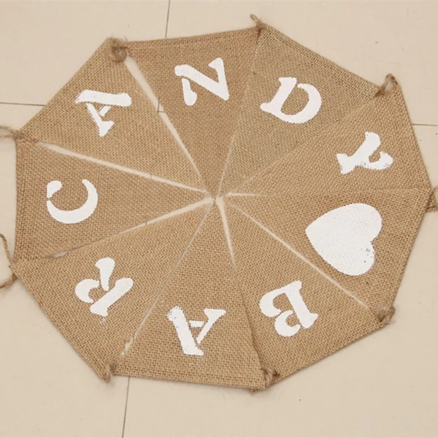 Bandera rústica de arpillera de yute, Bandera de arpillera, barra de caramelos, decoración vintage para fiesta y boda AA8040 Bandera rústica de arpillera de yute, Bandera de arpillera, barra de caramelos, decoración vintage para fiesta y boda AA8040