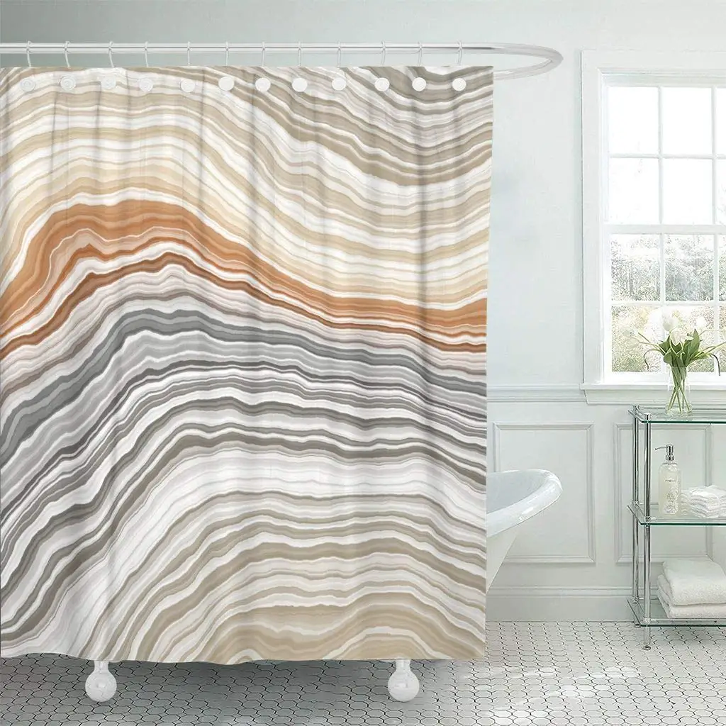 Marble Design 1 Piece Shower Curtain with Roller Hooks 