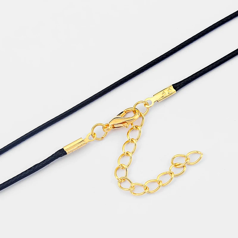 10 шт 1,5 мм плетеный браслет черного цвета ожерелье конец с золотой карабин-Клешня удлинение цепи кулон ожерелье цепь 2 дюйма