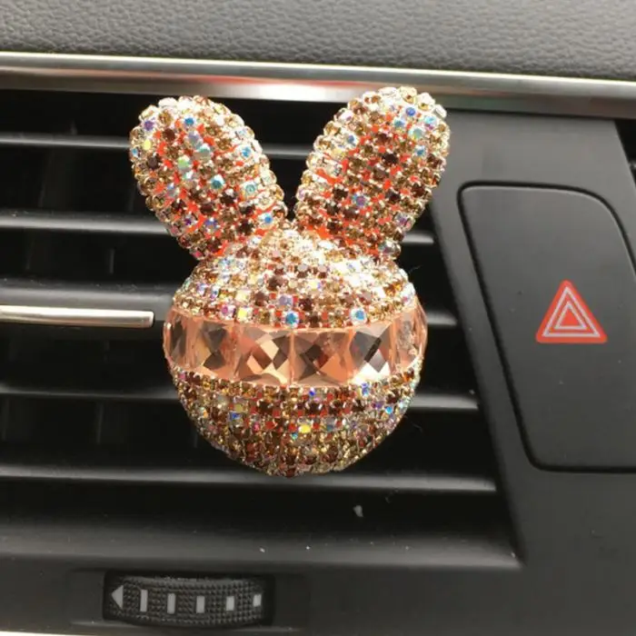 Bling Хрустальный кролик головы автомобильный освежитель воздуха Духи интерьерный Декор M8617