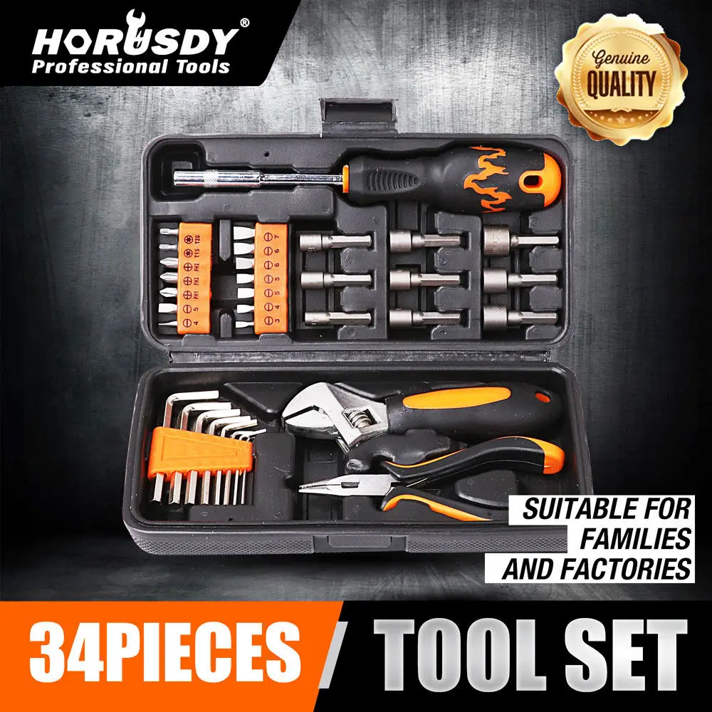 

HORUSDY 34Pcs Screwdriver Wrench Set Hex Wrench Head Adjustable Sleeve Nut Wrench Long Nose Pliers For Bicycle Appliance Repair