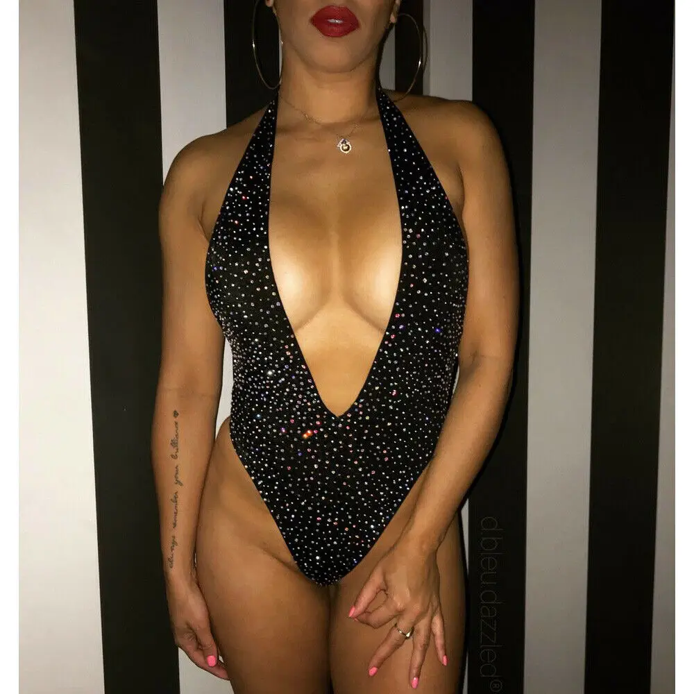 

Summer Sexy Deep V-neck Women's Sleeveless Sequins Swimsuits Swimwear Beachwear Female One-Piece Suits Bathing Suits Costume