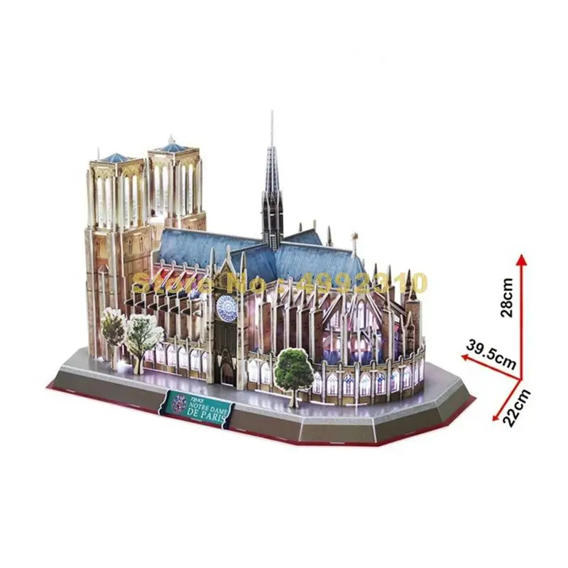 149pcs world famous architecture notre dame de paris led 3d paper building puzzle Toy