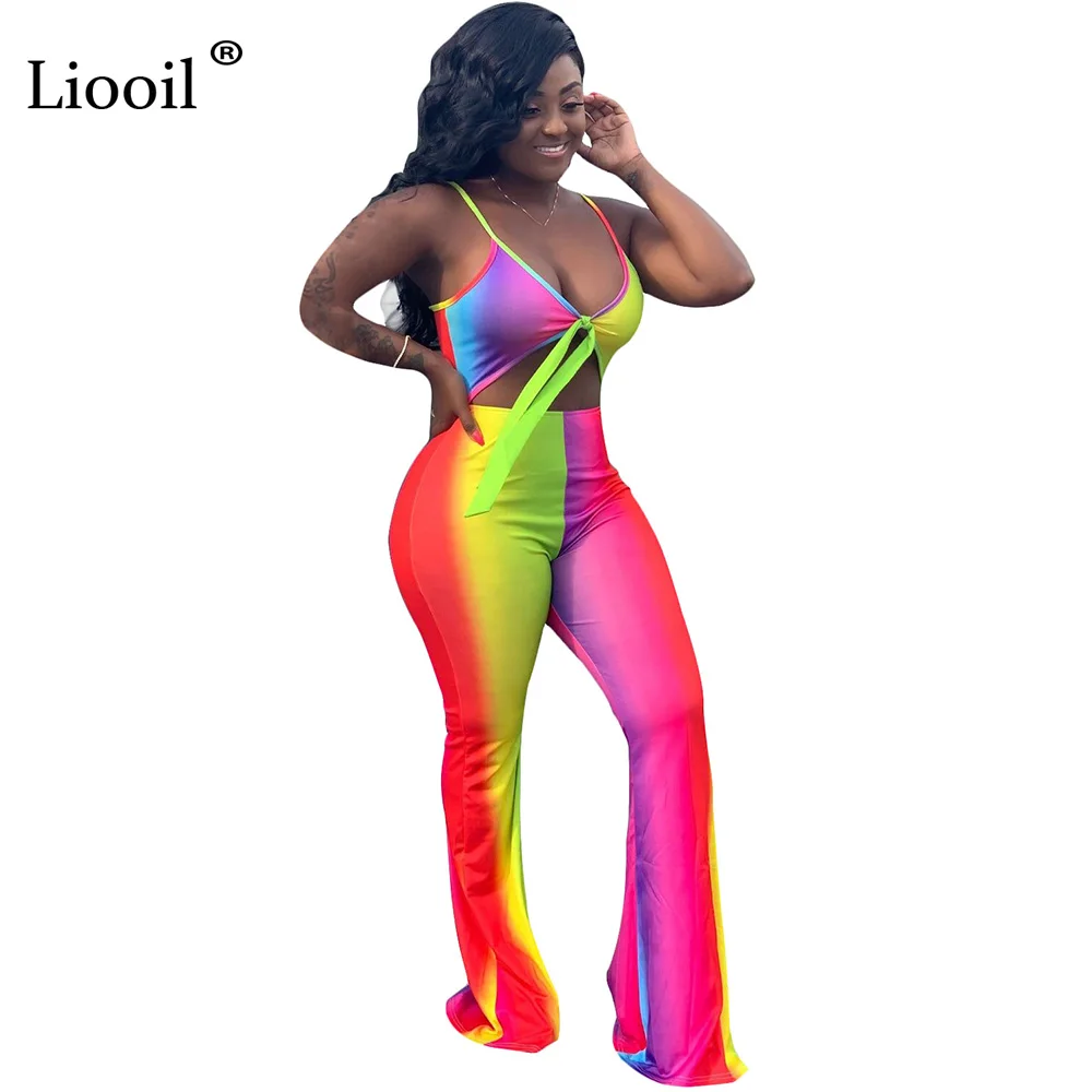 Красный Liooil Tie Dye цельный комбинезон для женщин эротичный вырез клубный наряд v-образный вырез комбинезон для вечеринки женский s комбинезон широкие брюки - Цвет: Красный
