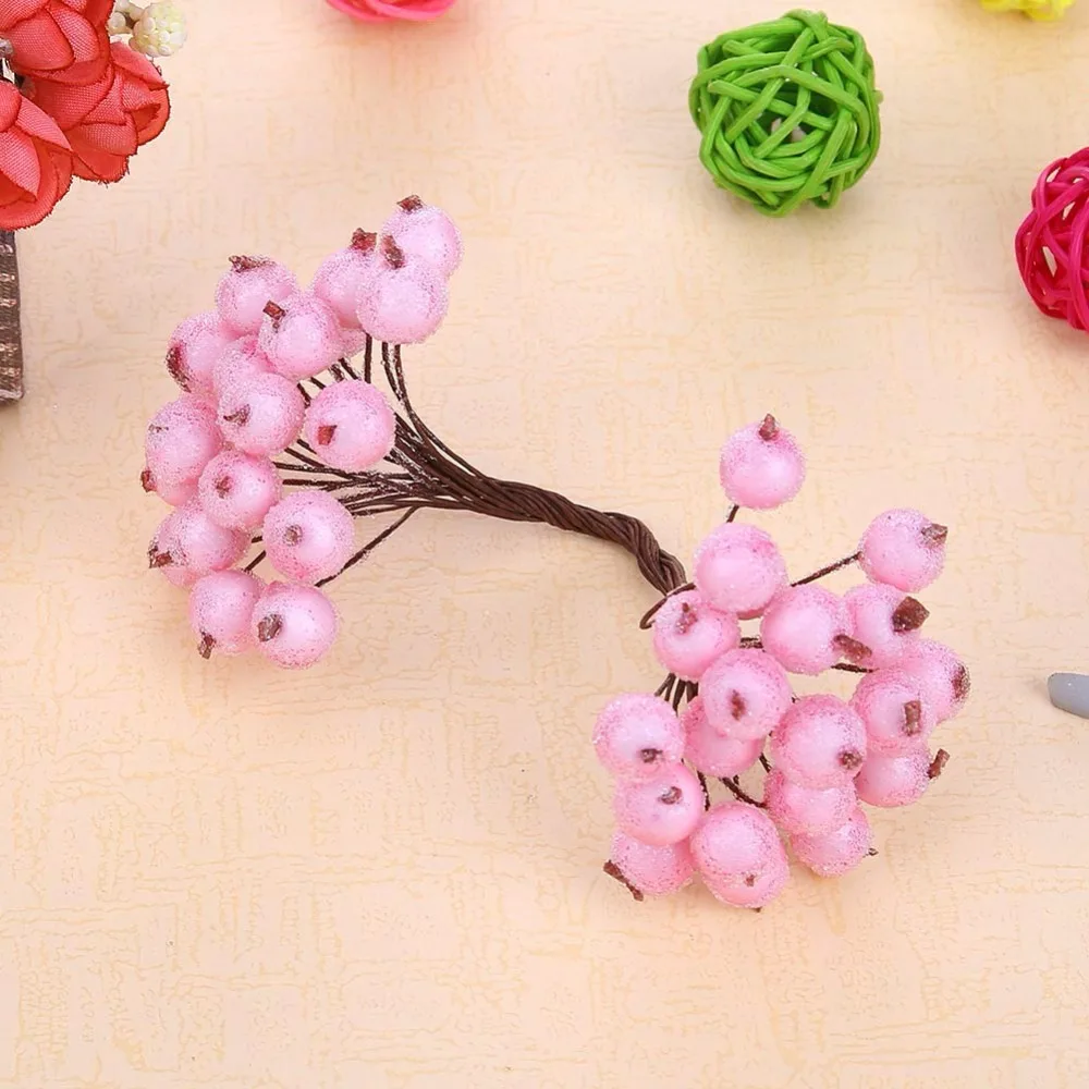 40 головок мини Поддельные фрукты маленькие ягоды искусственный цветок вишня тычинка Свадьба Дом Рождество декоративные двойные головки тычинки