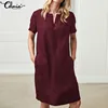 Women's Sundress Summer Linen Dress 2022 Celmia Tunic Top Short Sleeve Shirt Button Female Vintage Casual Sarafans Vestidos 5XL ► Photo 3/6