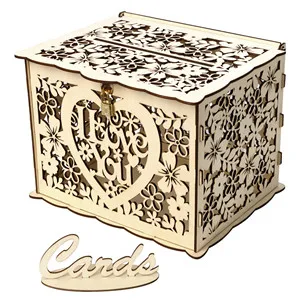Новые горячие коробки для свадебных карт полые деревянные коробки для DIY свадебная открытка коробка деревянная коробка для денег с замком Свадебные украшения - Цвет: B -- I Love You