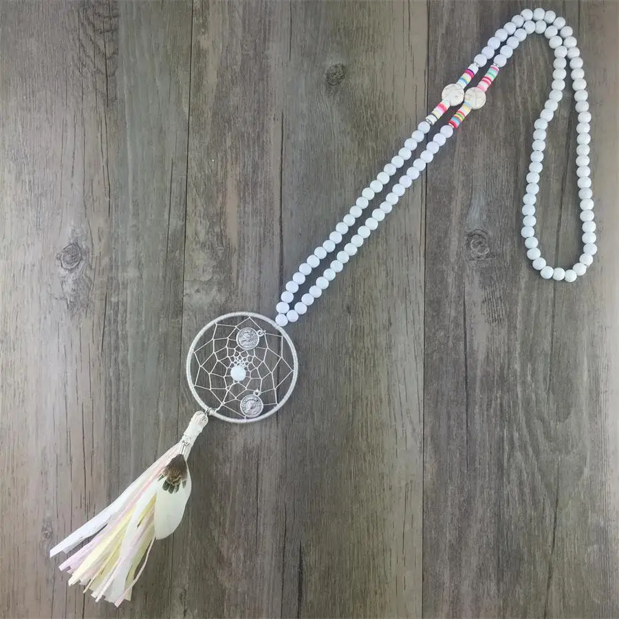 Vintage Ethnic Dream Catcher With Feather Pendant Necklace For Women