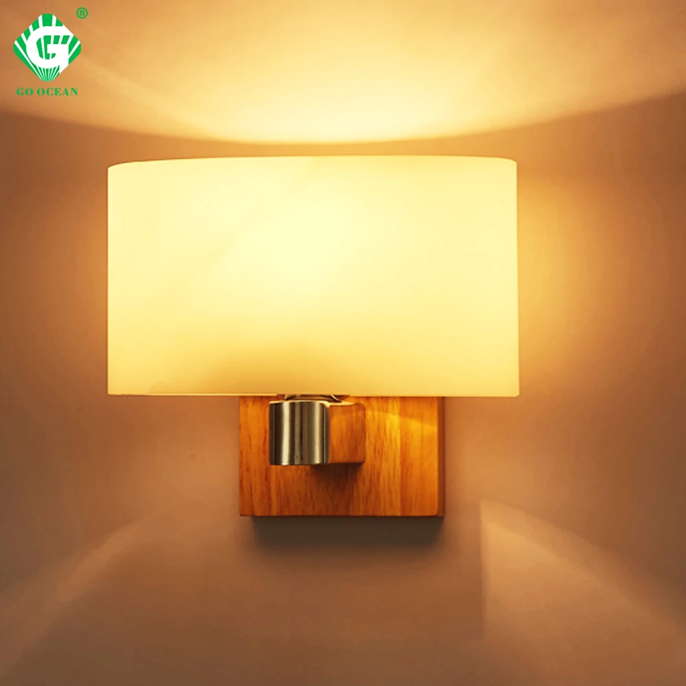 Us 26 33 25 Off Modern Nordic Led Sconces Light Wood Glass E27 Bulb Decorative Indoor Bedroom Bathroom Study Living Room Wall Lamp Vanity Bed In Led