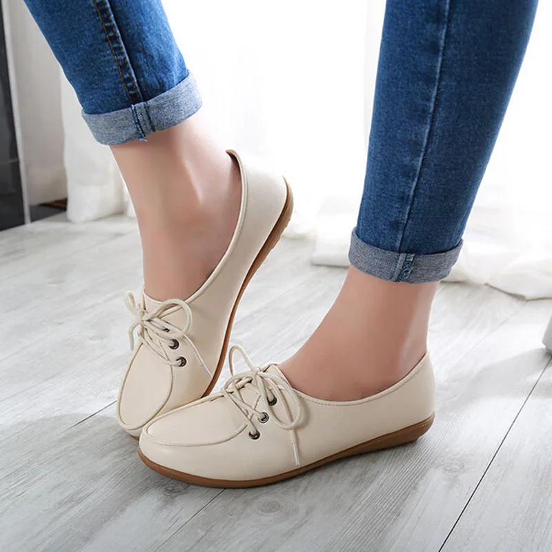 Plus Size New 2016 Women Leather Flats Shoes Femme Chaussure Mother