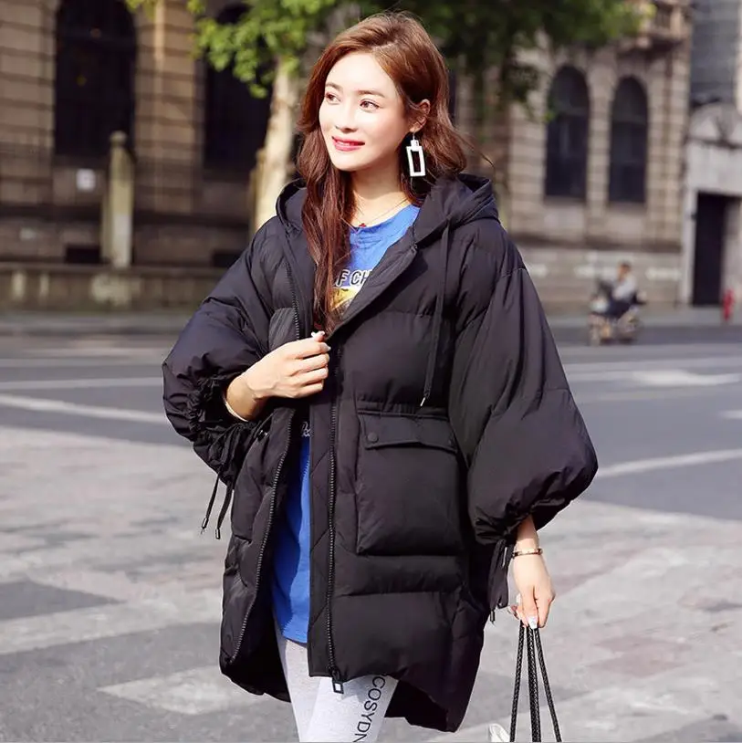 Loose big pockets thick Bat Sleeved women down coats high quality 90% White duck down hooded sweet female down jackets gx1248