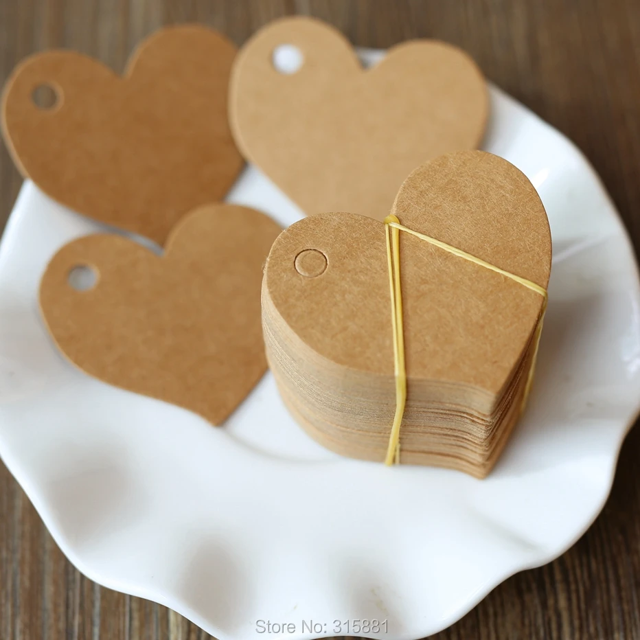 

Heart shape Kraft Paper Hang Tags Wedding Party Favor Label Price Gift Card 100pcs/lot