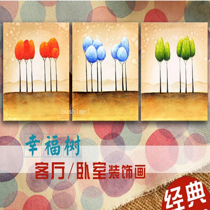

Hot Sale Handpainted 3 Piece Landsacpe Oil Painting On Canvas Wall Stickers Painting Pictures For Bedroom Office Tree Wall Art
