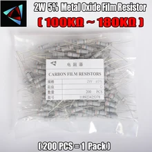 2W Watt 5% (200pcs/lot) Carbon Metal Oxide Film Resistor 100K 110K 120K 150K 180K Ohm
