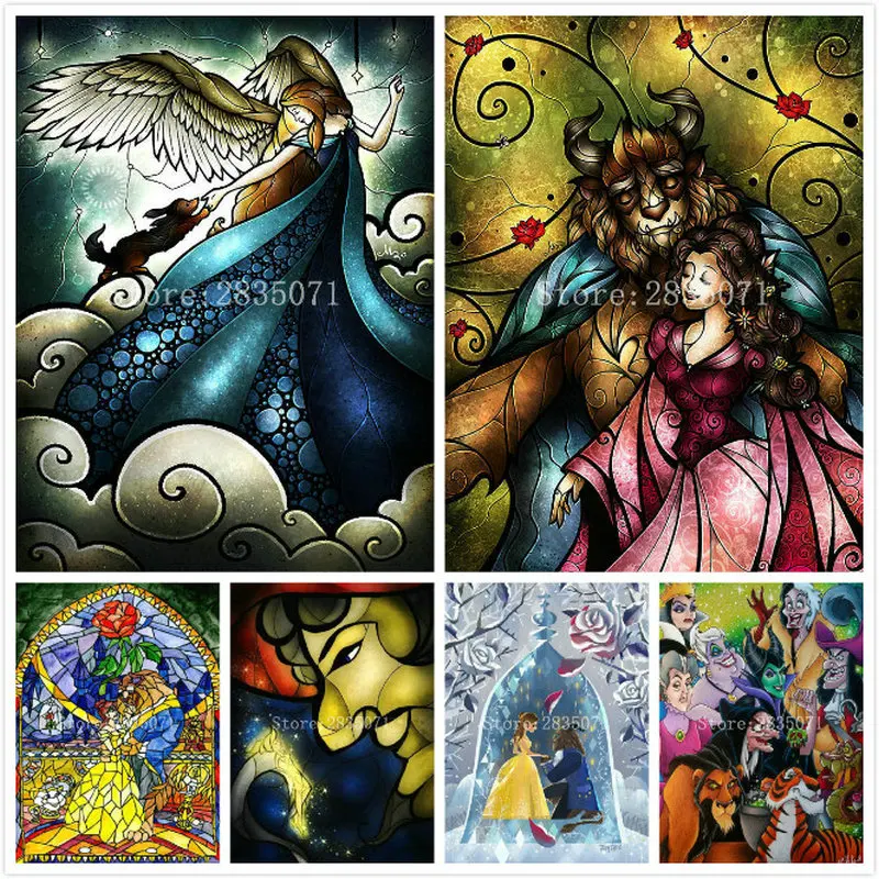 

2019 New Diamond Painting Cross Stitch Beauty Beast Needlework square Rhinestone Mosaic Diamond Embroidery Home Decor