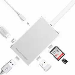 6 в 1 USB c концентратор hdmi адаптер 2 * USB 3.0 + HDMI-4 К + Micro SD мини читатель карты памяти + USB-C Мощность доставки для MacBook Pro