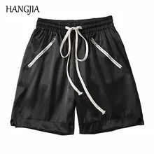 Черные мужские боксеры с заниженным шаговым швом,, летняя модная уличная одежда в стиле хип-хоп, шорты с Диагональной молнией на завязках, Молодежный тренд