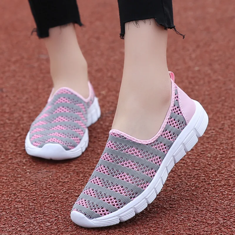 

Women Sneakers Fashion Hollow Out Breathable Striped Shoes Woman slip-on Loafers Basket Femme Sneakers Women mesh White Sneaker