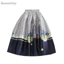 Новинка года; BunniesFairy; сезон осень-лето; Новинка; юбка-клеш с высокой талией и цветочным принтом в виде кота и цветов; повседневная юбка с цветочным принтом