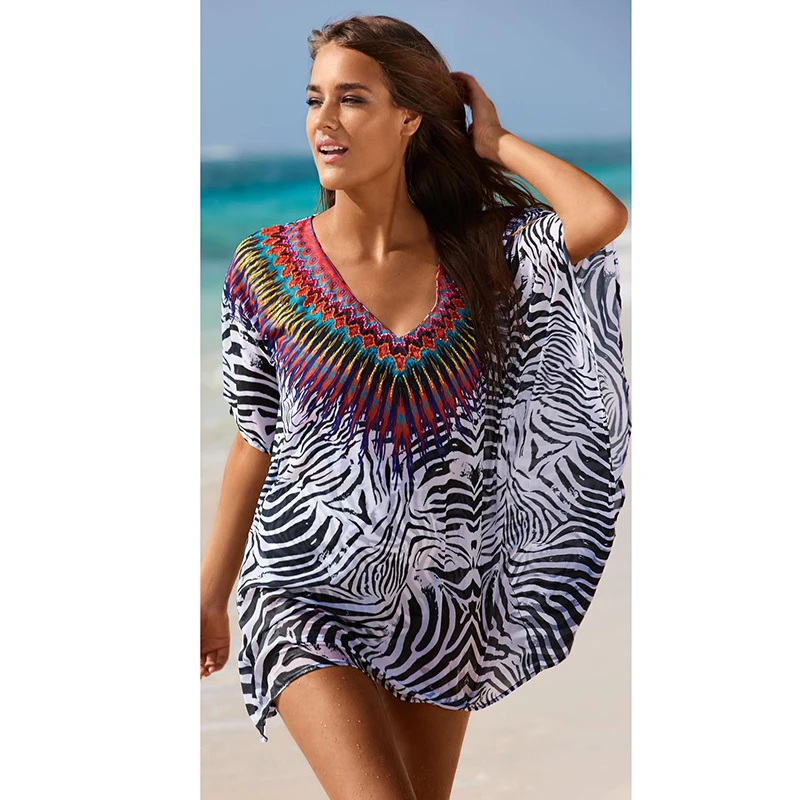 

2018 Europe explosion women blouses summer new fashion leopard Bat Sleeve Chiffon Beach clothing print women shirt 6901