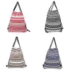 Новый Для женщин ткань рюкзак мешки Drawstring женщина богемный бохо шик Этнические Племенные ацтеков Ibiza коричневый кордон рюкзак сумки
