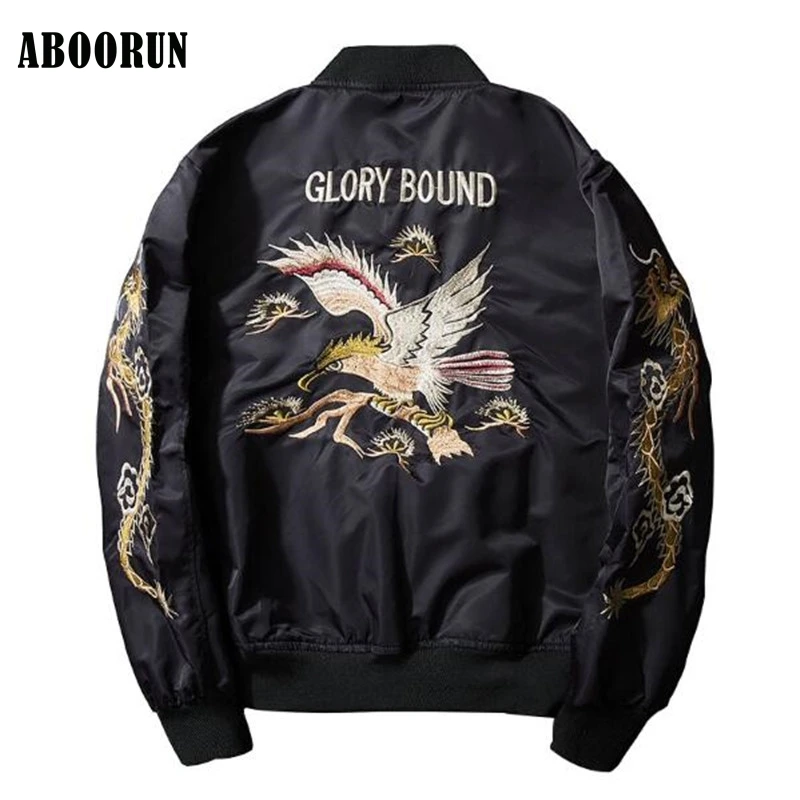 2017 Japanese Bomber Jacket Fashion Mens Dragon Eagle Embroidery
