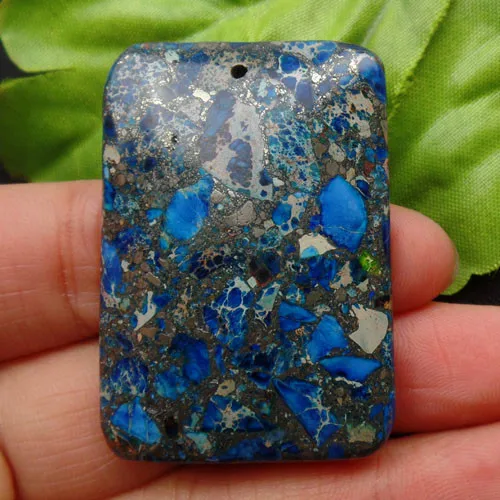 Beautiful Blue Sea Sediment Jasper &amp Pyrite Oblong Pendant Bead LWJ51 | Украшения и аксессуары