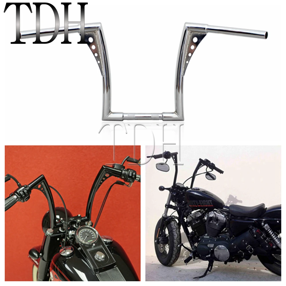 

12" Rise 1-1/4" Wide Drag Bars Chrome Black Motorcycle Handlebar APE Hanger Fat Bar For Harley Sportster Touring Dyna FLST FXST