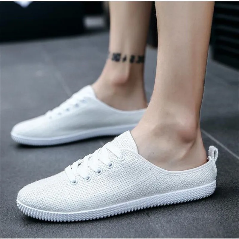 

2019 Fashion Men's Shoes Summer Linen Half Slippers Male Breathable Baotou Lazy Casual Men Shoes Half Slipper