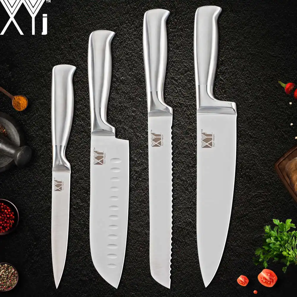 XYj точилка для ножей из нержавеющей стали, нож для очистки овощей Santoku, кухонный нож шеф-повара для нарезки хлеба, 8 дюймов, Держатель ножей, 8 шт, наборы для приготовления пищи - Цвет: 4PCS