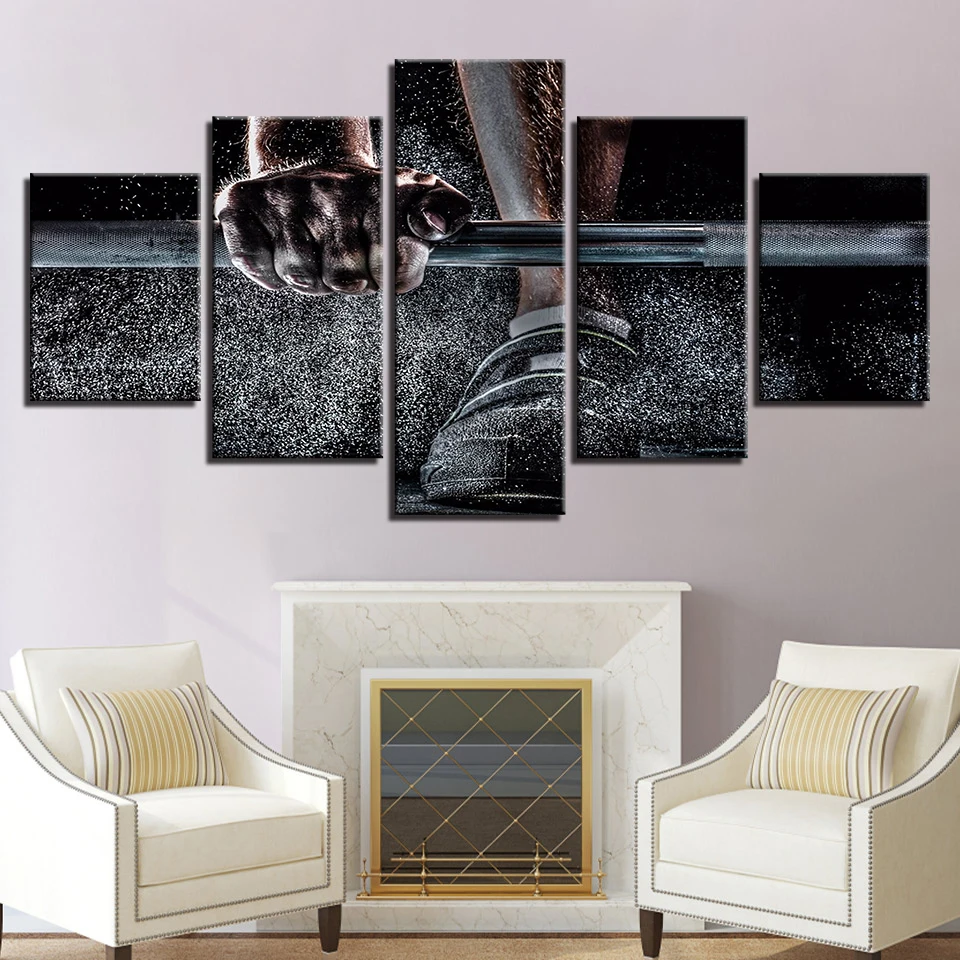 

Canvas Paintings Home Decor Framework HD Prints Poster 5 Pieces Boy Sports Bodybuilding Pictures Weightlifting Gym Room Wall Art