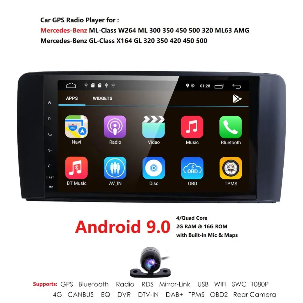 2 Din Android 9 0 автомобильный Радио без DVD GPS плеер для Mercedes Benz ML W164 GL X164 ML300 ML350 ML450 ML500 GL350