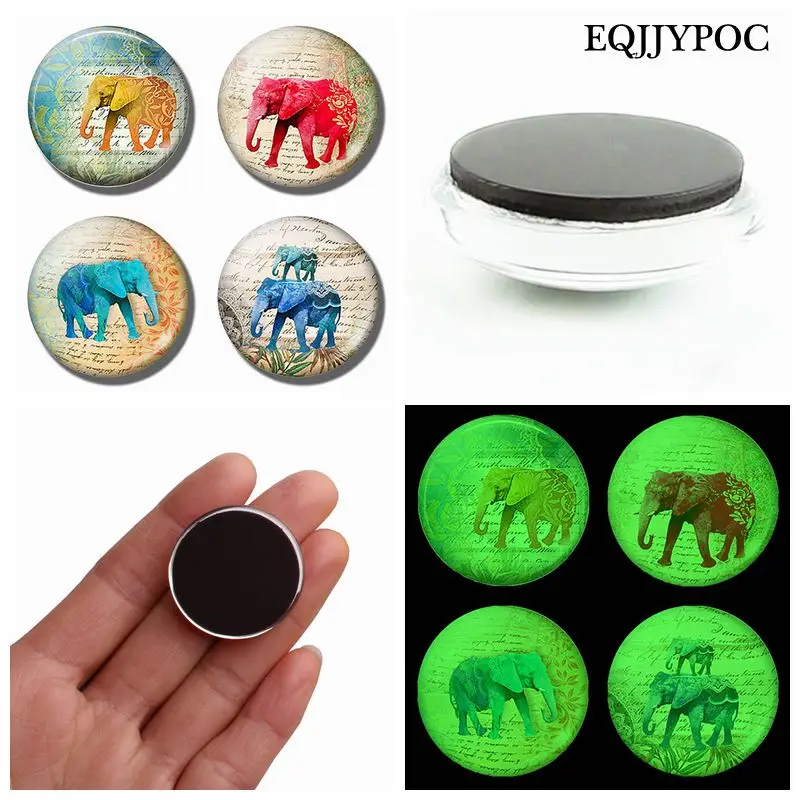 

Glass Indian Printed Elephant Whiteboard Magnets for Refrigerators for Fridge Luminous Magnetic Stickers Christmas Home Decor