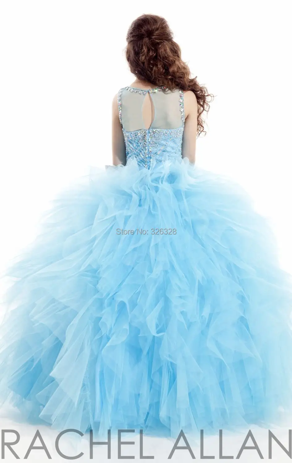 Sky Blue Fuchsia White Ball Gown Floor Length Girls Dresses