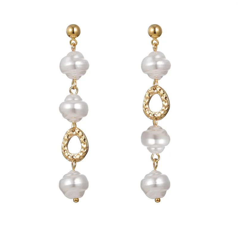 

New Cute Natural Pearl Beads Gold Drop Earrings for Girl Ear Woman Long Dangle Earrings Party Jewelry