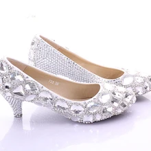 Spring Elegant Middle Heel Bridesmaid Shoes New Style Rhinstone Crystal Bridal Wedding Shoes Party Prom Shoes