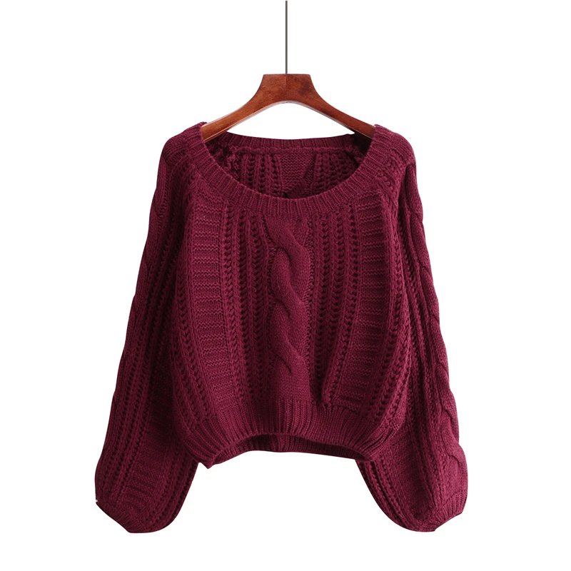 RUGOD, однотонные свободные женские свитера и пуловеры с круглым вырезом и рукавами-фонариками, Женский пуловер, повседневный вязаный свитер большого размера