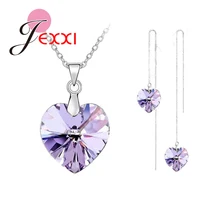 Бренд прекрасный кристалл океан Сердце Настоящее 925 пробы серебряный кулон ожерелье серьги ювелирные изделия Подарочный набор с коробкой цепи нить