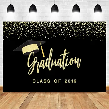 

NeoBack Graduation 2019 Backdrop Class of 2019 Gold Dots Black Photo Background Celebration Graduation Ceremony Banner Decoratio