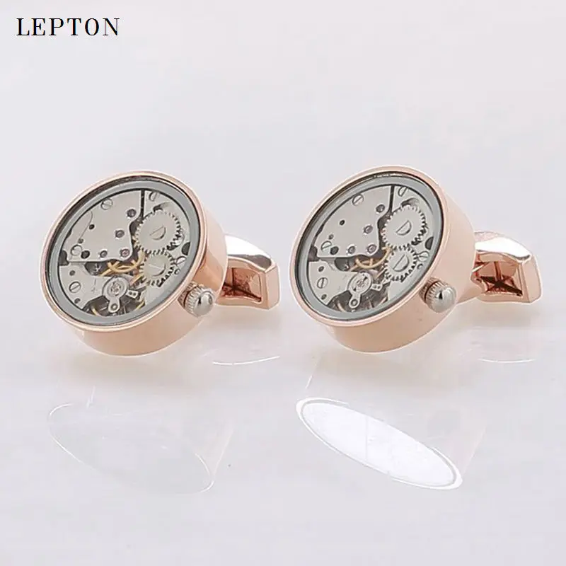 Functional font b Watch b font Movement Cufflinks With Glass Round Stainless Steel font b Steampunk