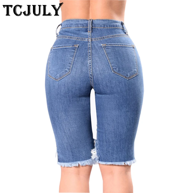 TCJULY высокие эластичные хлопковые рваные джинсовые шорты короткие уличные джинсовые шорты с пуш-ап Harajuku Плюс Размер повседневные штаны до колена