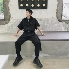 Мужская Уличная одежда с коротким рукавом в стиле хип-хоп, комбинезоны с капюшоном, брюки для мужчин и женщин, модные повседневные брюки-карго, штаны-шаровары